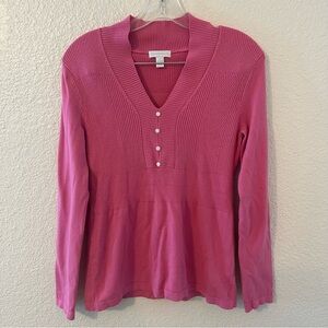 Charter Club Pink Y2K Ribbed Button Detail Women’s Long Sleeve Top